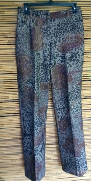 Piccadilly 6 Animal Print Gold Sparkle Design Workwear Trousers Pants - Picture 1 of 7